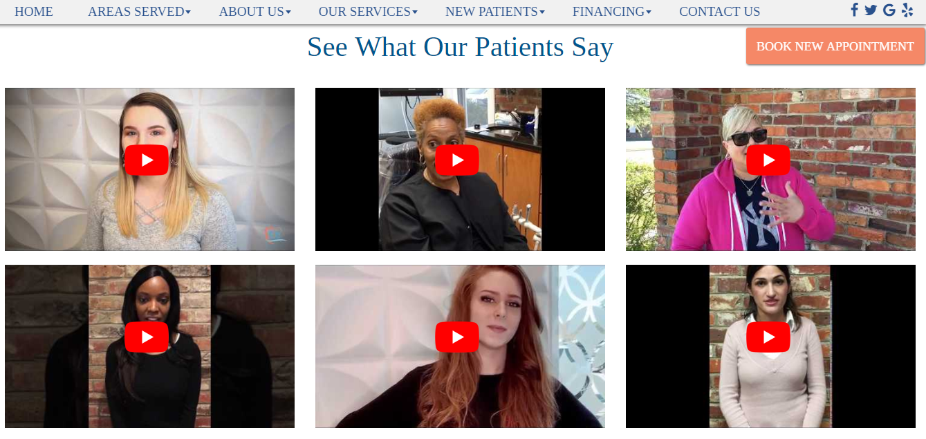 Screenshot of a Firegang Dental Marketing client's testimonials on the homepage of their website