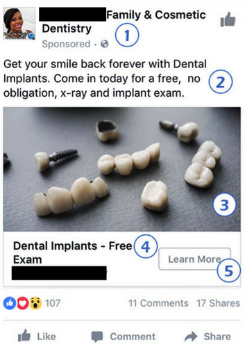 example of family and cosmetic dentistry dental facebook ads
