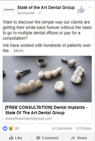 online ads example for dental Facebook ads