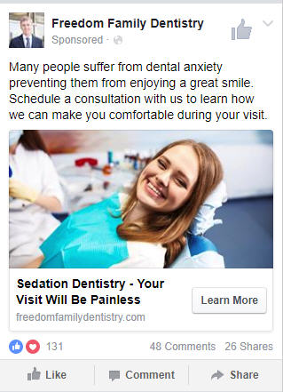 example of a sedation dentistry dental facebook ad