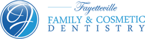 Firegang dental marketing client logo for Dentistry of Fayetteville blue text on a white background