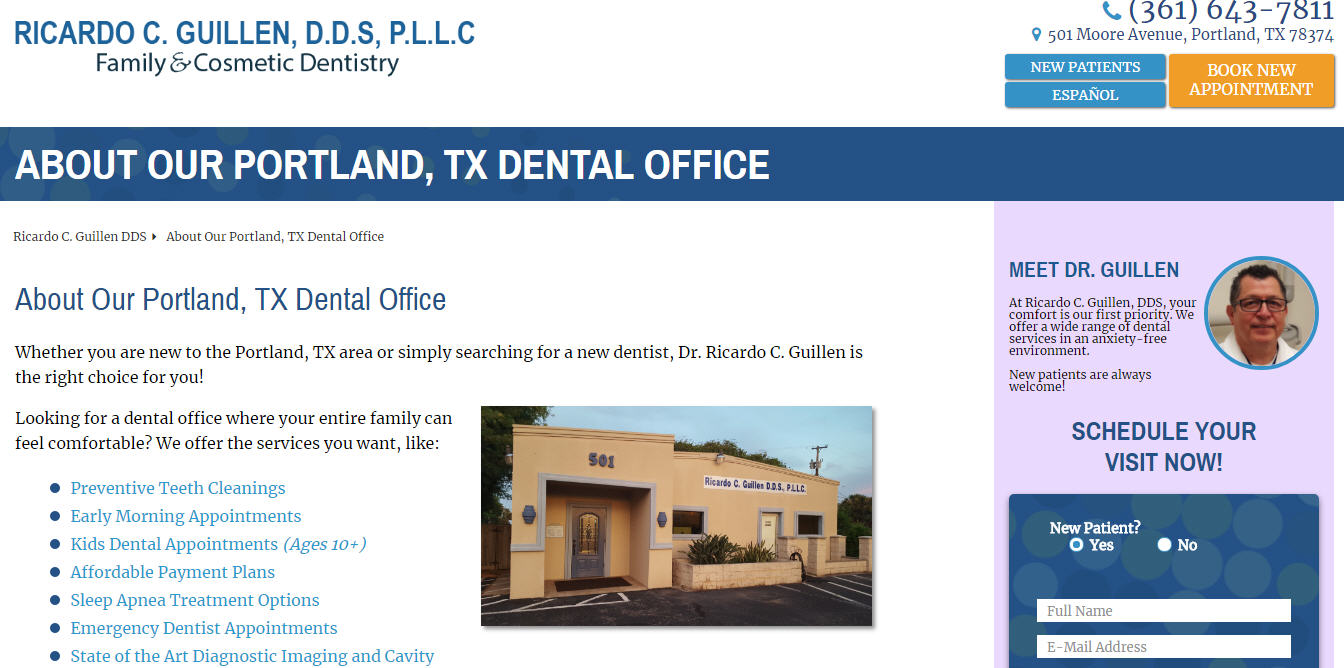 screenshot of Dr. Ricardo Guillen's website designed by Firegang Dental Marketing