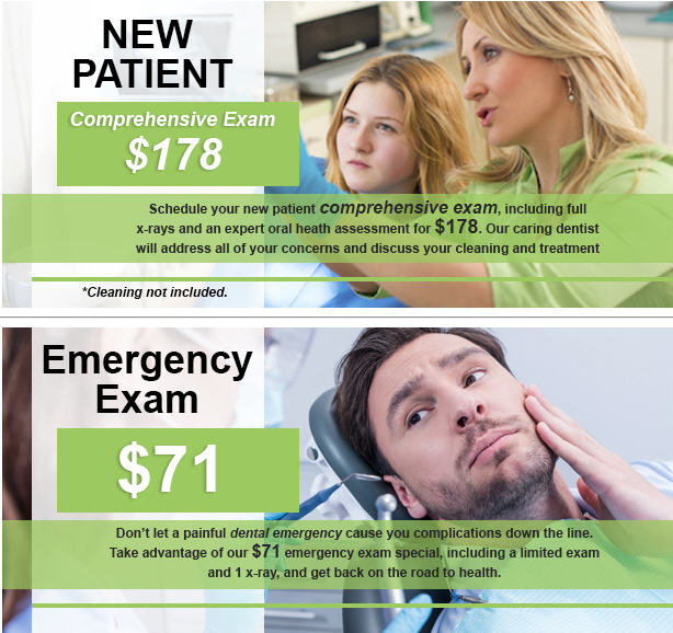 an example of new patient and emergency exam specials to show how Gastonia Family Dentistry uses comprehensive dental marekting
