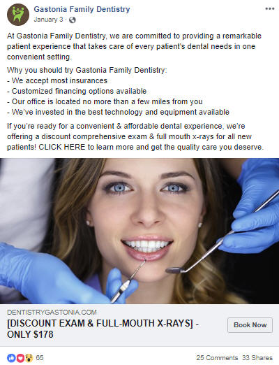 Example of Firegang client Facebook ad as a successful dental marketing idea