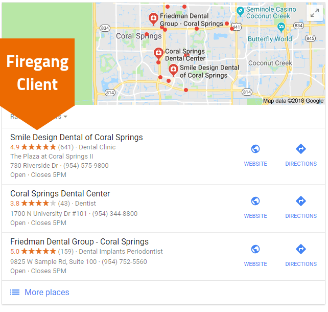 smile design dental google reviews screenshot as a firegang client example of dental marketing ideas