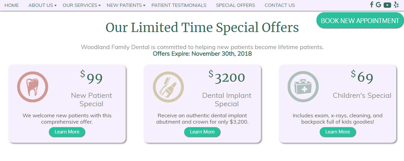 Firegang client example of special offers as a dental marketing idea