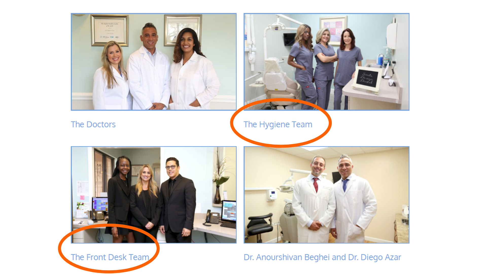example of a client's meet the team page on their dental website