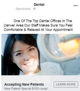 bad example of a dentist facebook ad