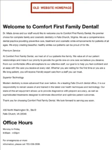 Comfort First Family Dental old website homepage screenshot